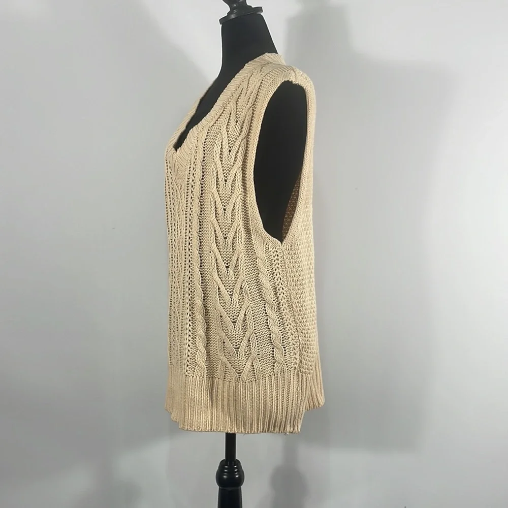 Ivory Sweater Vest,Knit Sweater Vest,Sleeveless Casual Knit,V neck,long,small - Picture 5 of 11